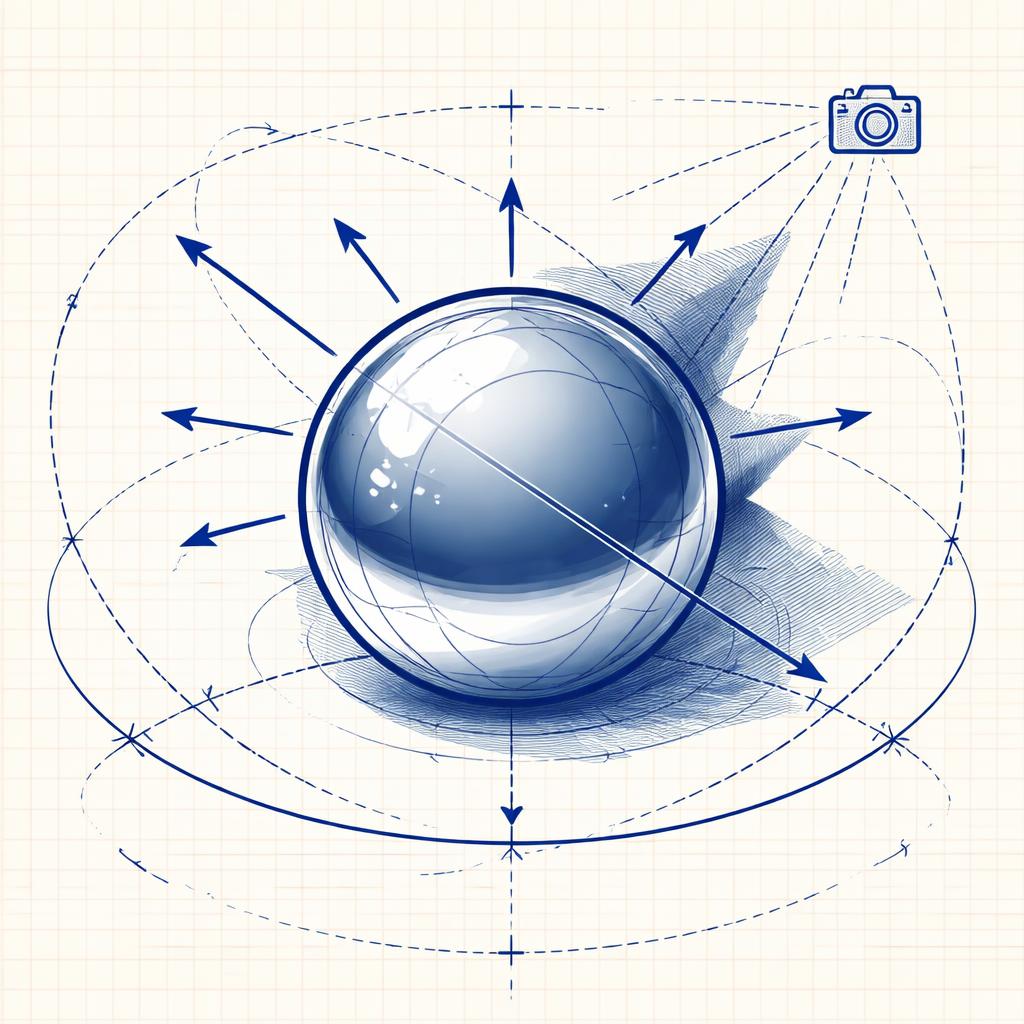 Technical illustration of light bouncing off a shiny sphere